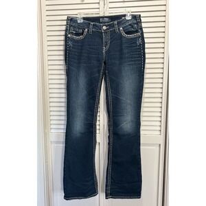 Silver Jeans Aiko Mid‎ Bootcut Medium Wash Low Rise Stitching Size 30x33 Logo